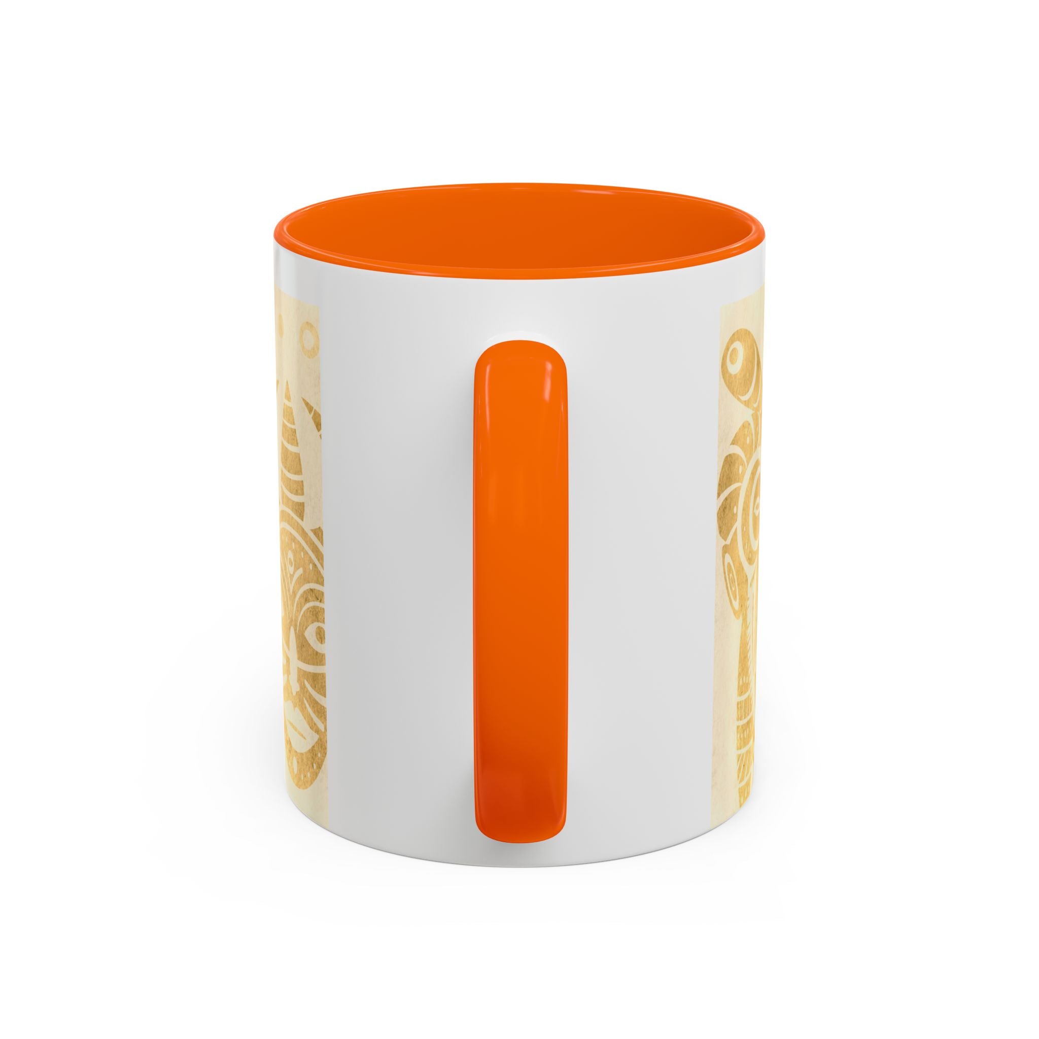 Golden Folk Art Coffee Mug — Animal Mask Pattern Accent Mug (11/15oz)
