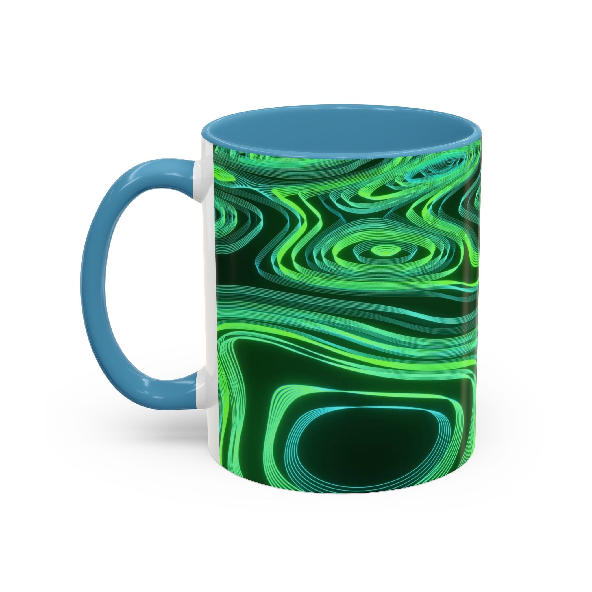 Green Swirl Accent Coffee Mug — Psychedelic Abstract Ceramic