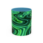Green Swirl Accent Coffee Mug — Psychedelic Abstract Ceramic