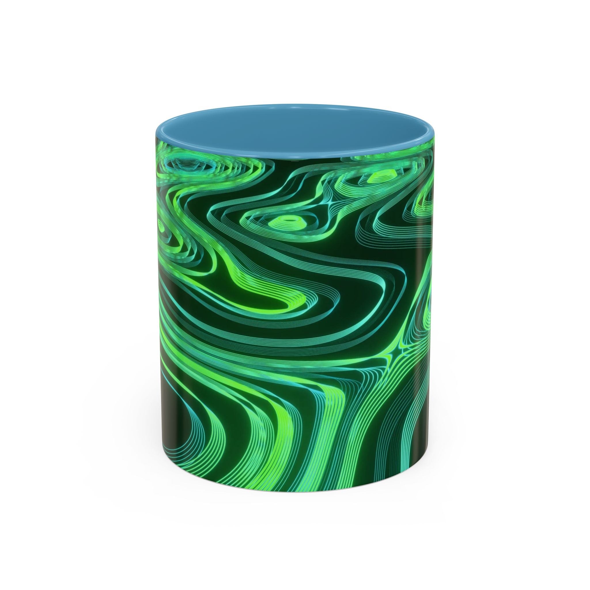 Green Swirl Accent Coffee Mug — Psychedelic Abstract Ceramic