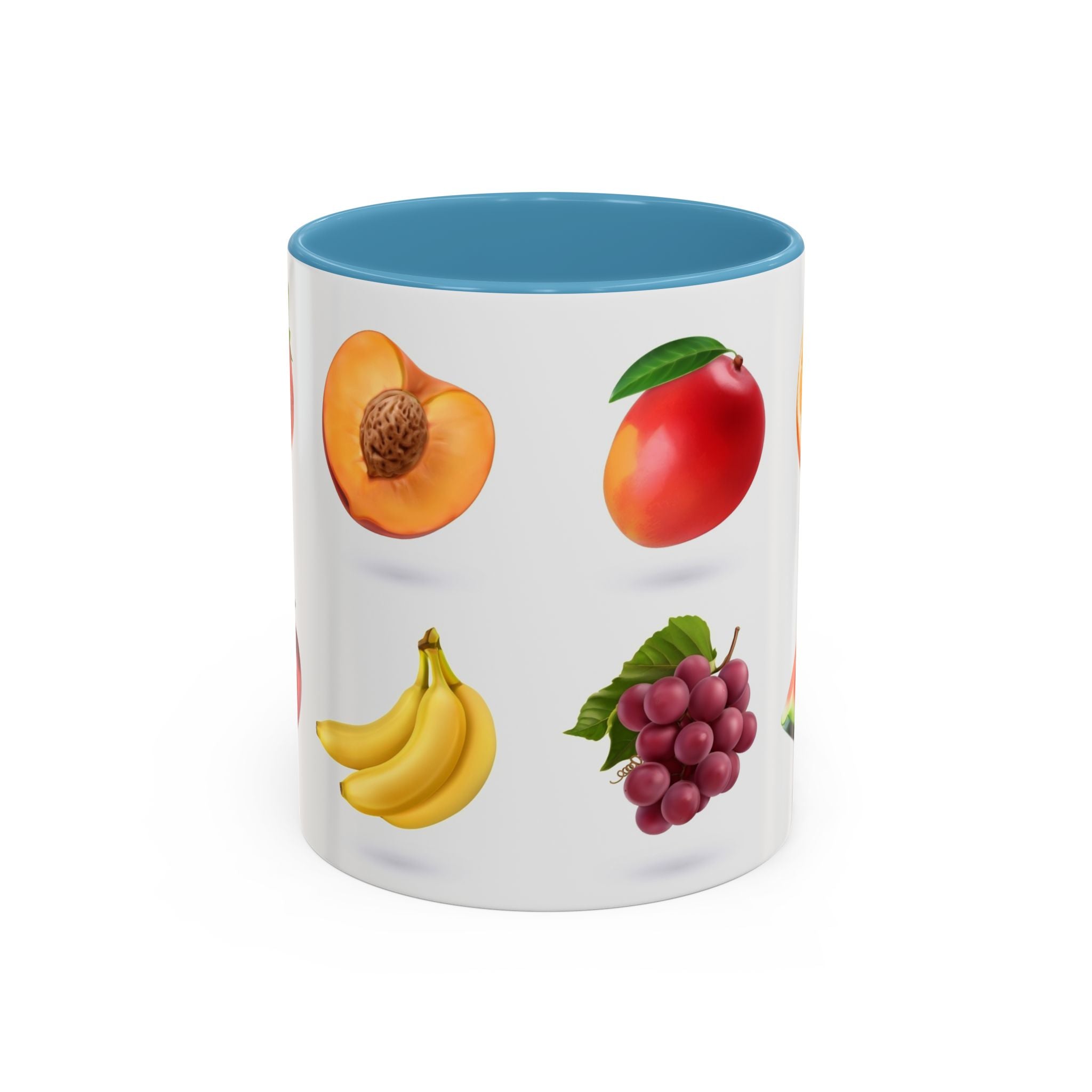 Fruit Pattern Accent Coffee Mug — Colorful Tropical Fruit Icons (11/15oz)