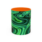 Green Swirl Accent Coffee Mug — Psychedelic Abstract Ceramic