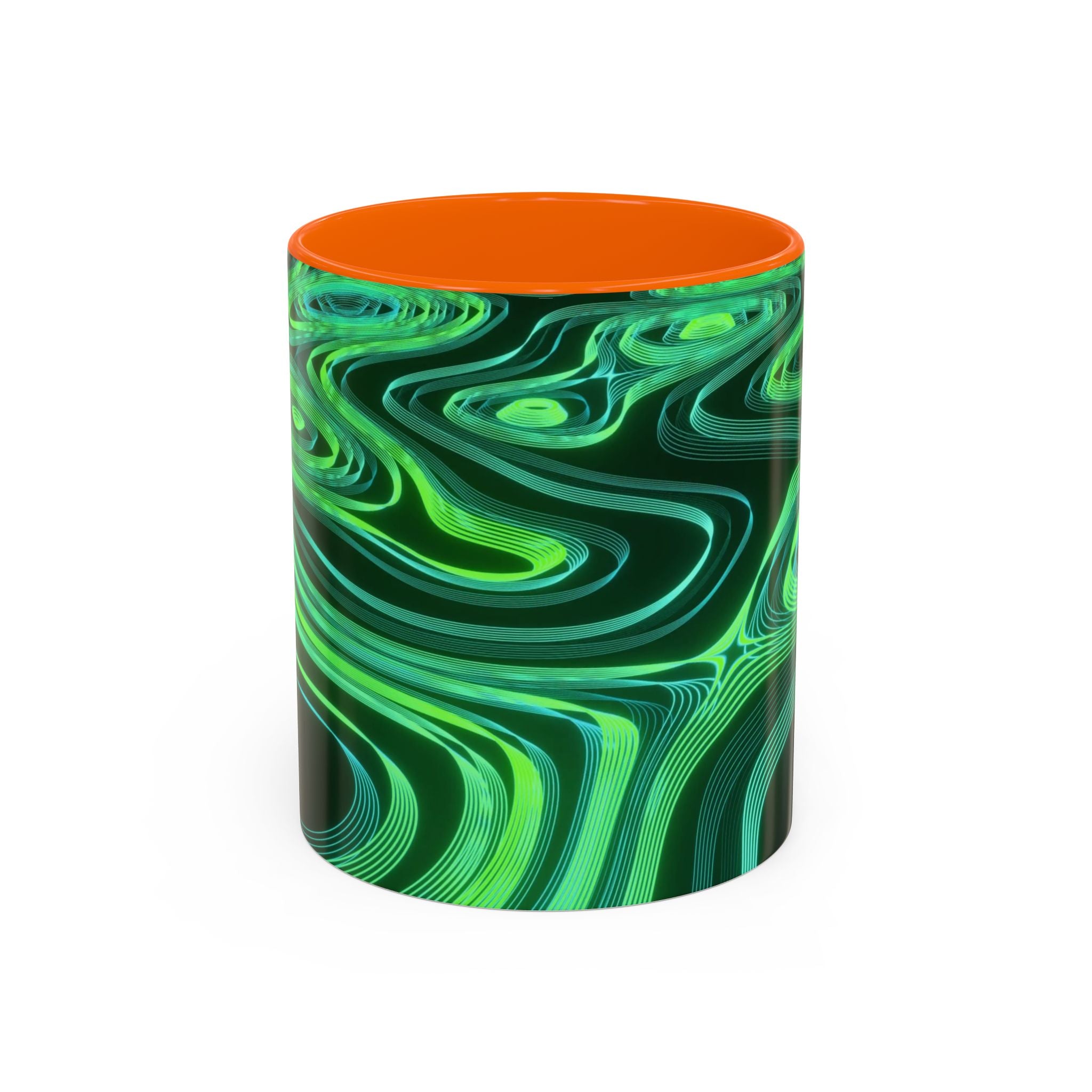 Green Swirl Accent Coffee Mug — Psychedelic Abstract Ceramic