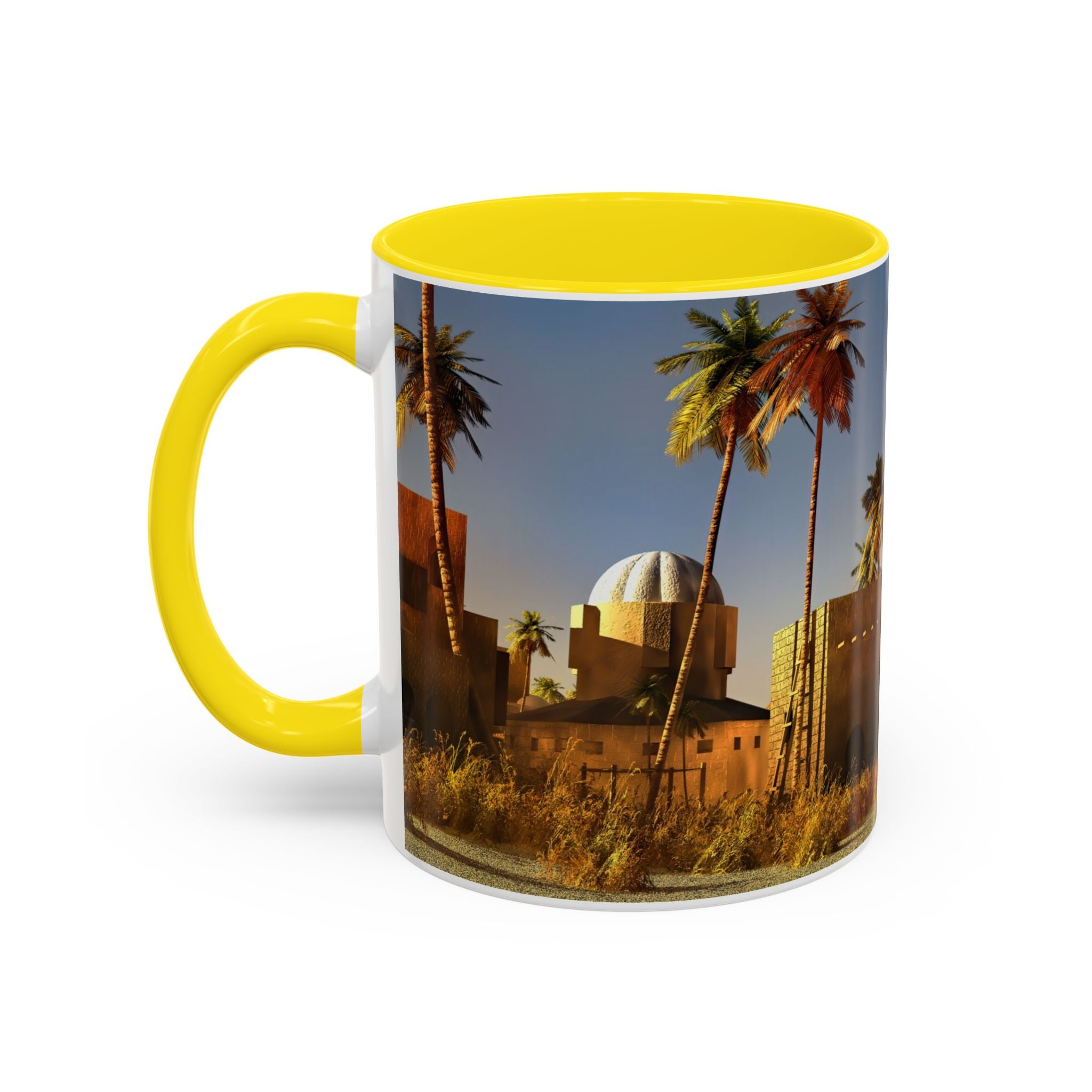 Desert Oasis Accent Coffee Mug – Palm Trees & Sunset Scenic Ceramic Mug (11/15oz)