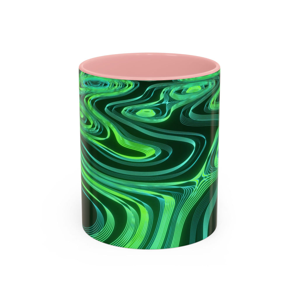 Green Swirl Accent Coffee Mug — Psychedelic Abstract Ceramic