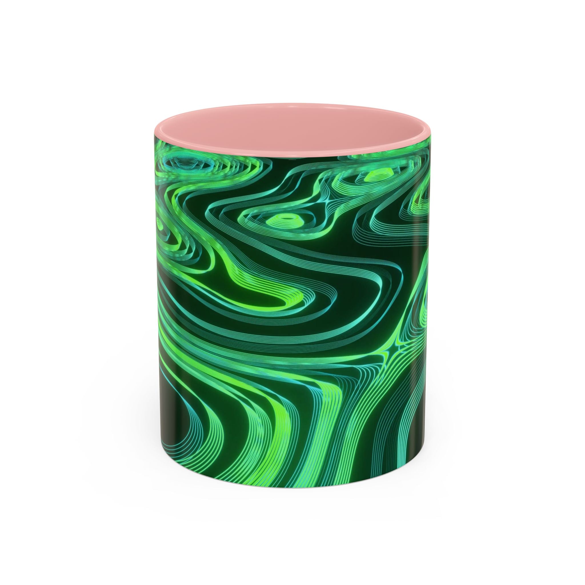 Green Swirl Accent Coffee Mug — Psychedelic Abstract Ceramic