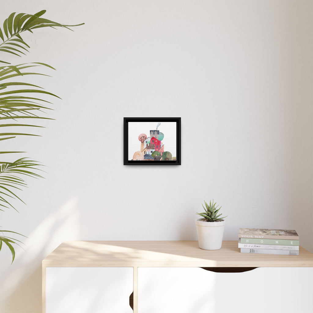 Whimsical Village Matte Canvas Framed Art