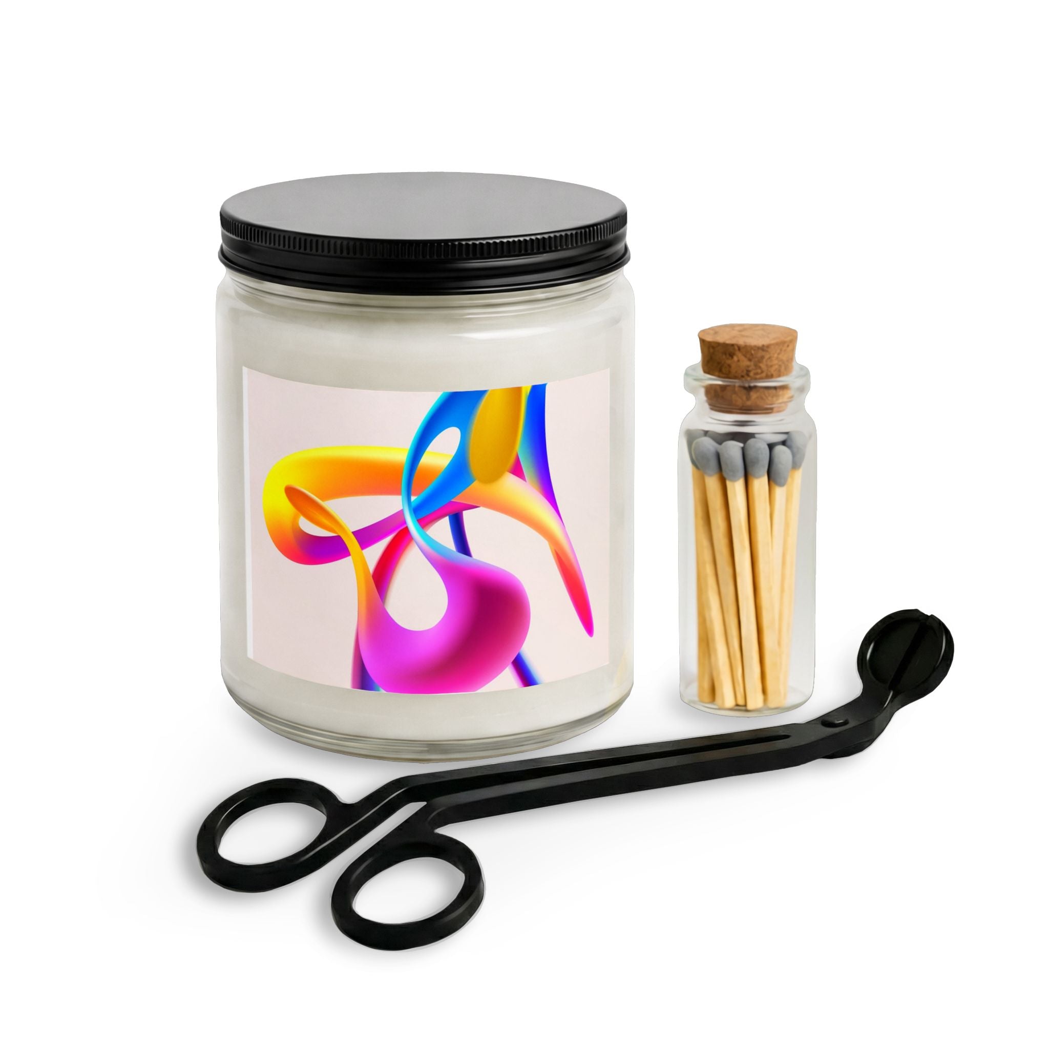 Abstract Color Swirl Candle Set with Matches & Wick Trimmer