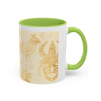 Golden Folk Art Coffee Mug — Animal Mask Pattern Accent Mug (11/15oz)