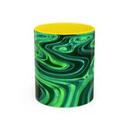 Green Swirl Accent Coffee Mug — Psychedelic Abstract Ceramic