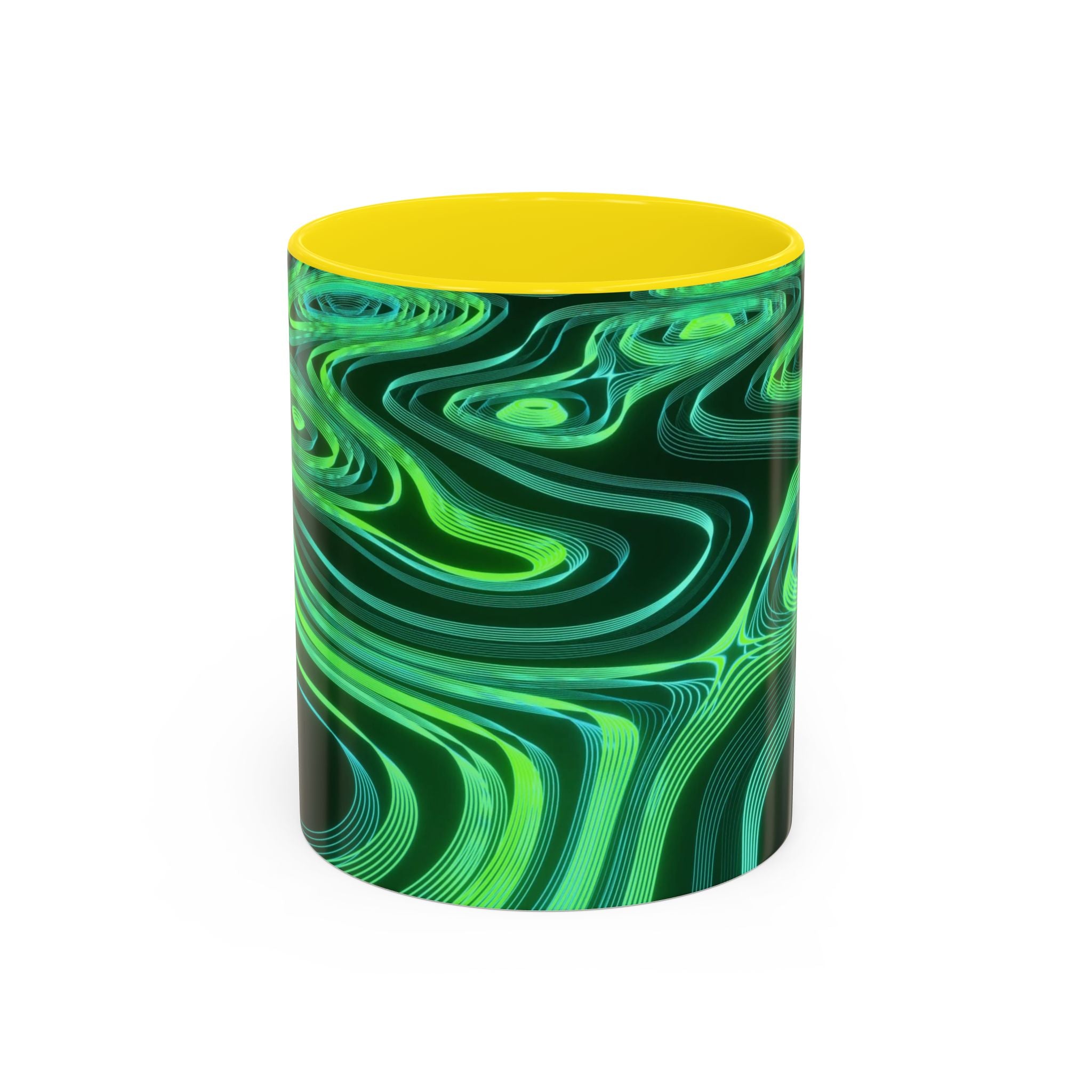Green Swirl Accent Coffee Mug — Psychedelic Abstract Ceramic