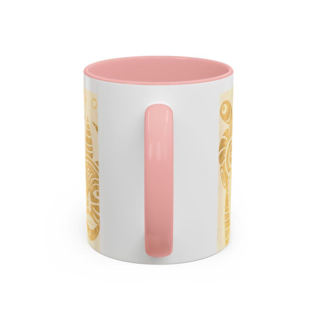 Golden Folk Art Coffee Mug — Animal Mask Pattern Accent Mug (11/15oz)