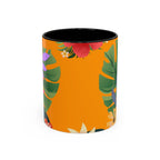 Tropical Floral Accent Coffee Mug — Bright Orange Botanical Design (11/15 oz)