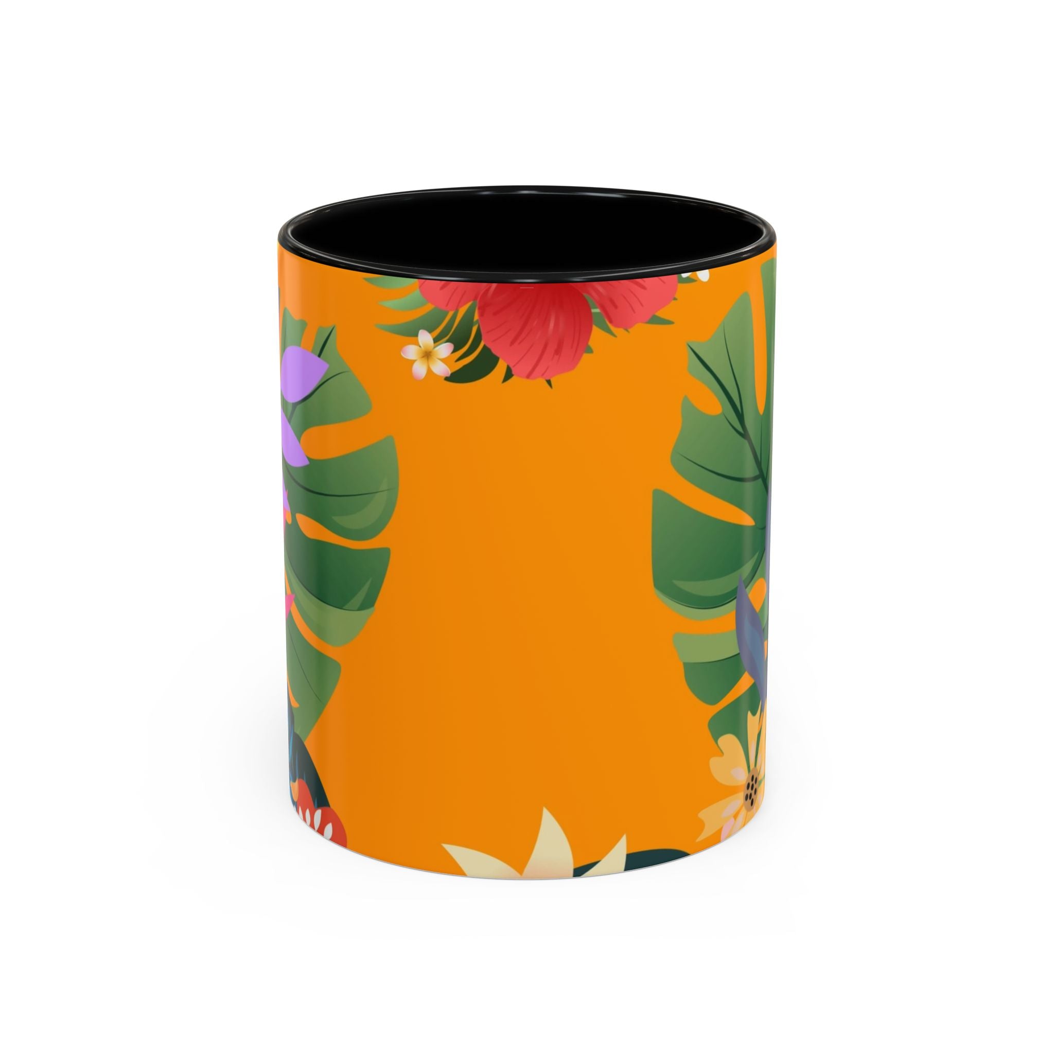 Tropical Floral Accent Coffee Mug — Bright Orange Botanical Design (11/15 oz)