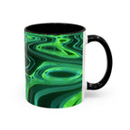 Green Swirl Accent Coffee Mug — Psychedelic Abstract Ceramic