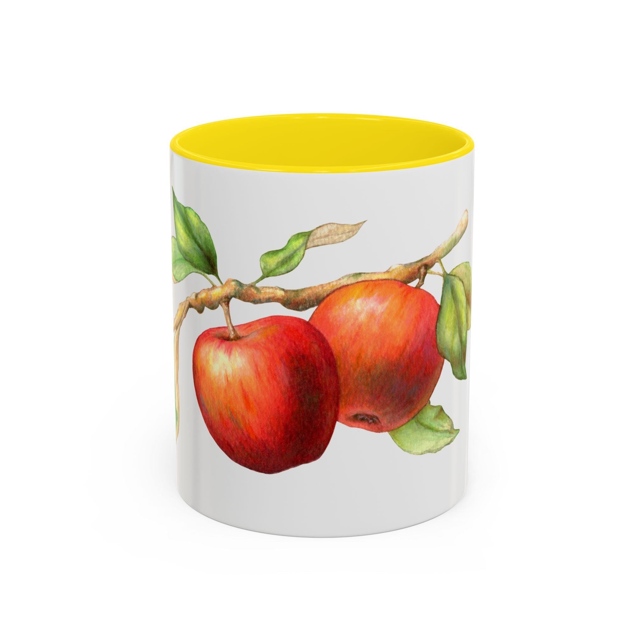 Apple Branch Accent Coffee Mug — Watercolor Fruit Kitchen Mug (11/15oz)