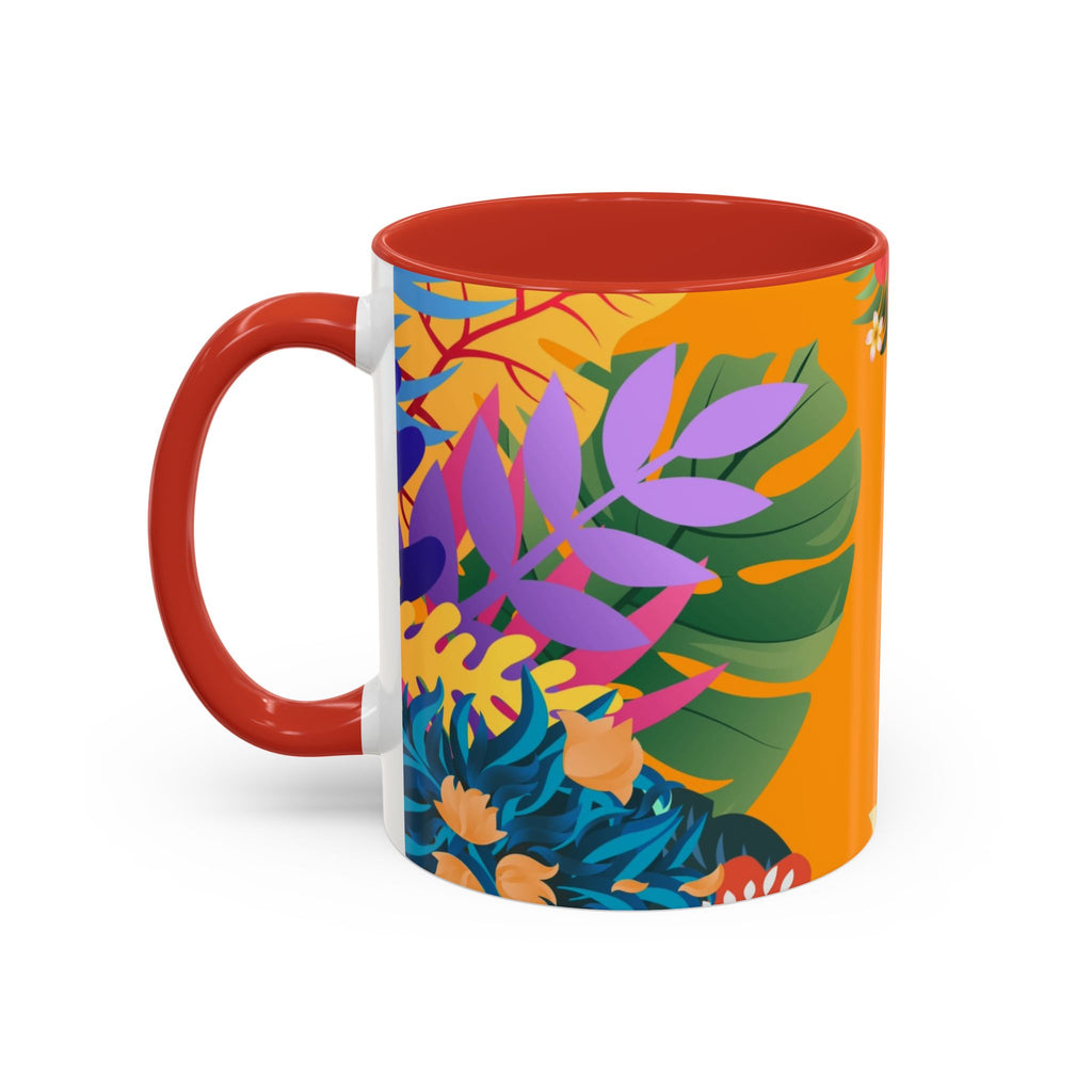 Tropical Floral Accent Coffee Mug — Bright Orange Botanical Design (11/15 oz)