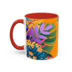 Tropical Floral Accent Coffee Mug — Bright Orange Botanical Design (11/15 oz)