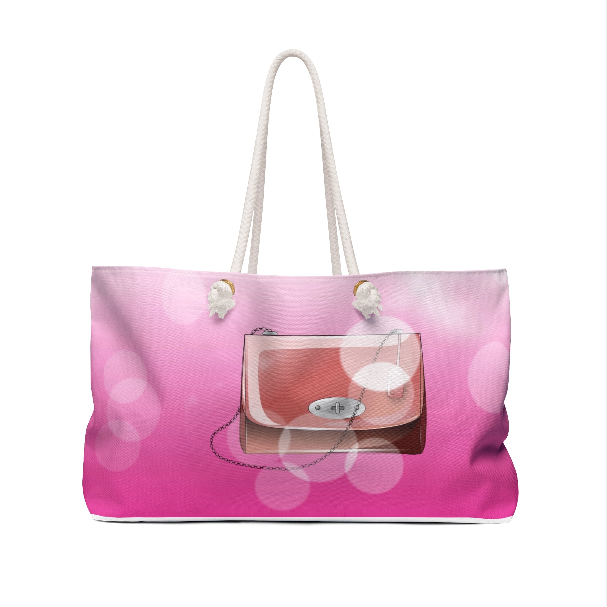 Fashion Heart Doodle Weekender | Pink Purse Illustration Beach Bag