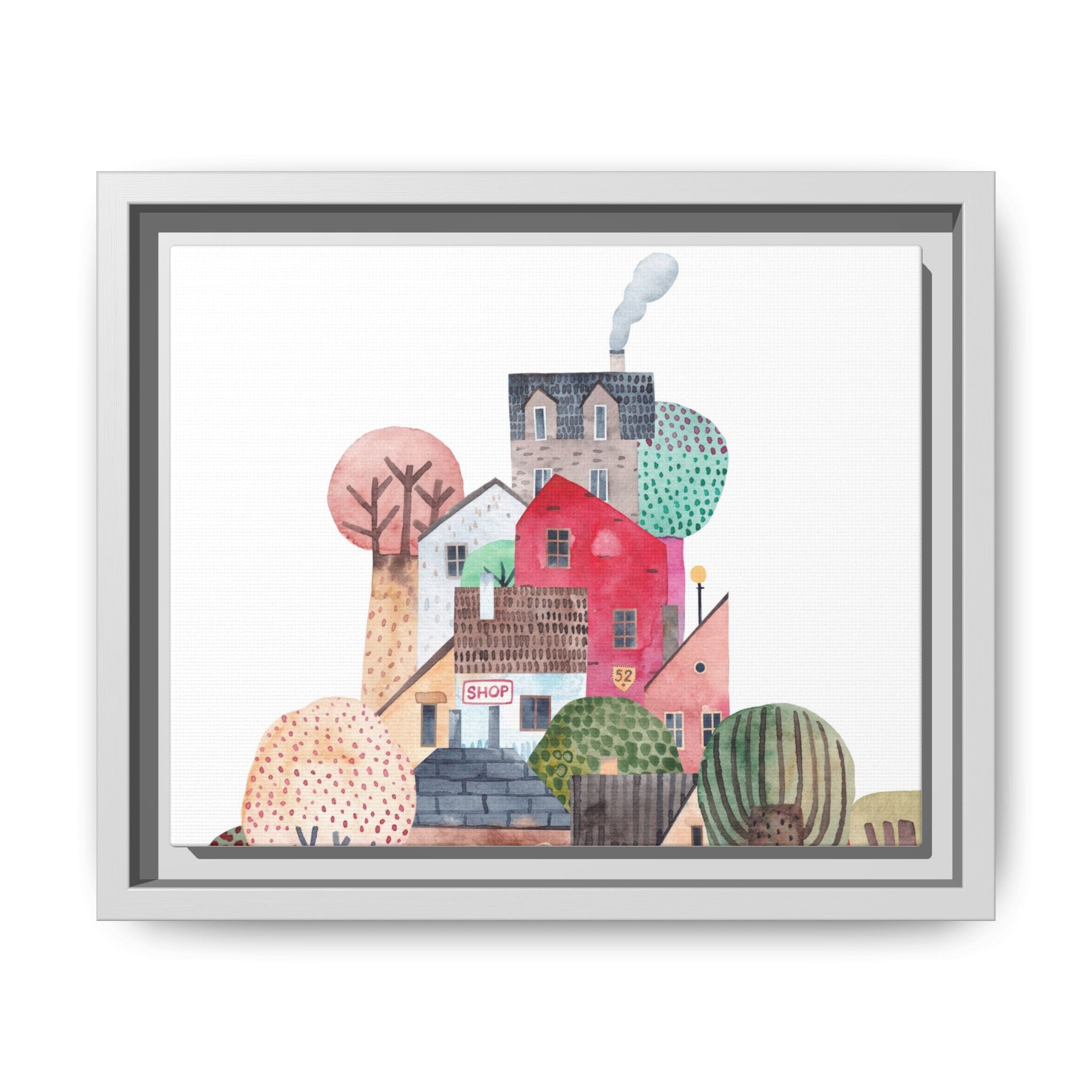 Whimsical Village Matte Canvas Framed Art