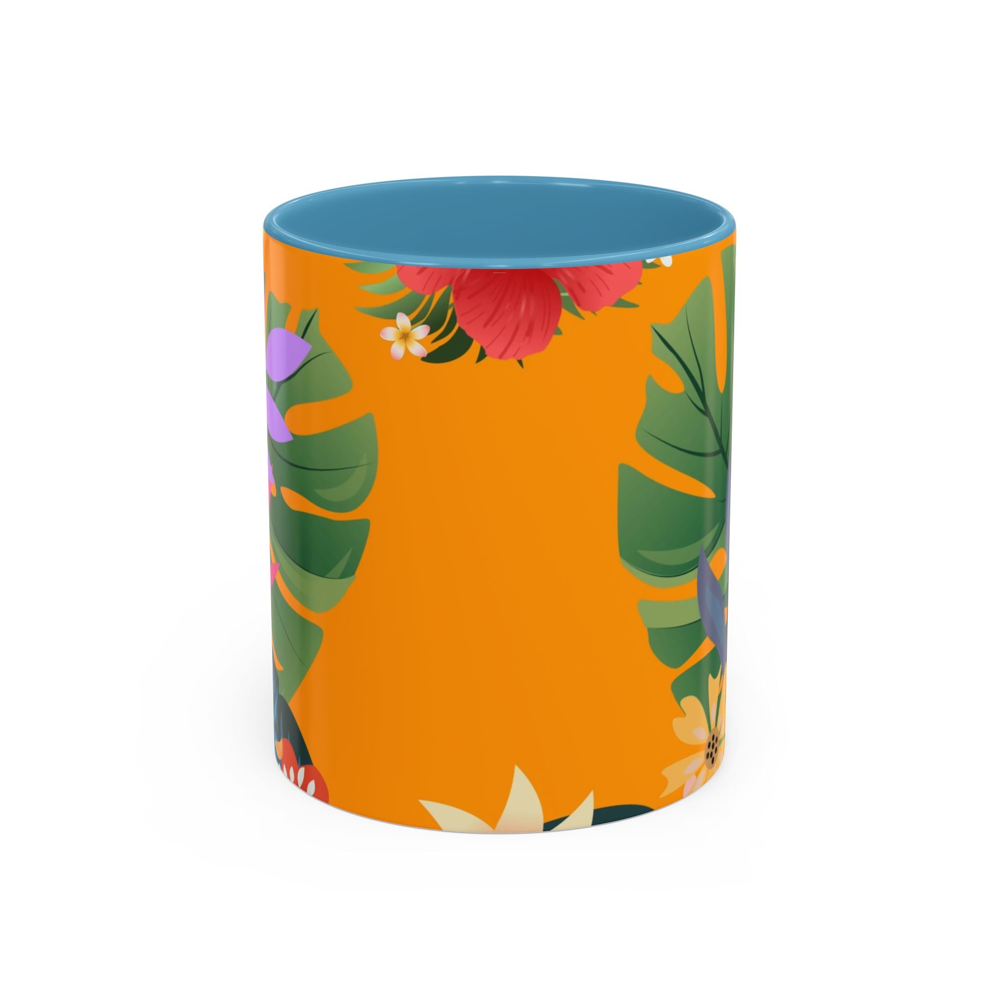 Tropical Floral Accent Coffee Mug — Bright Orange Botanical Design (11/15 oz)