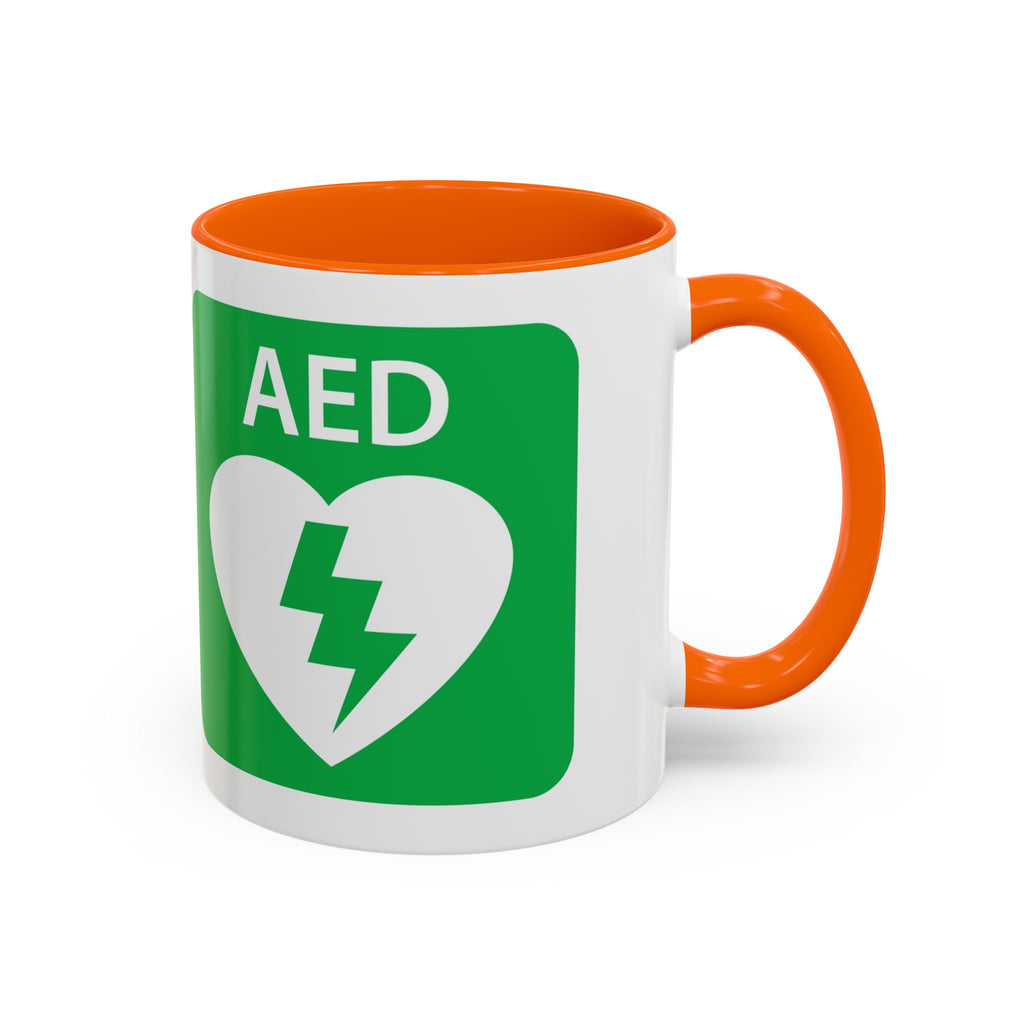 AED Heart Logo Accent Coffee Mug — CPR & Defibrillator Awareness Gift (11/15oz)