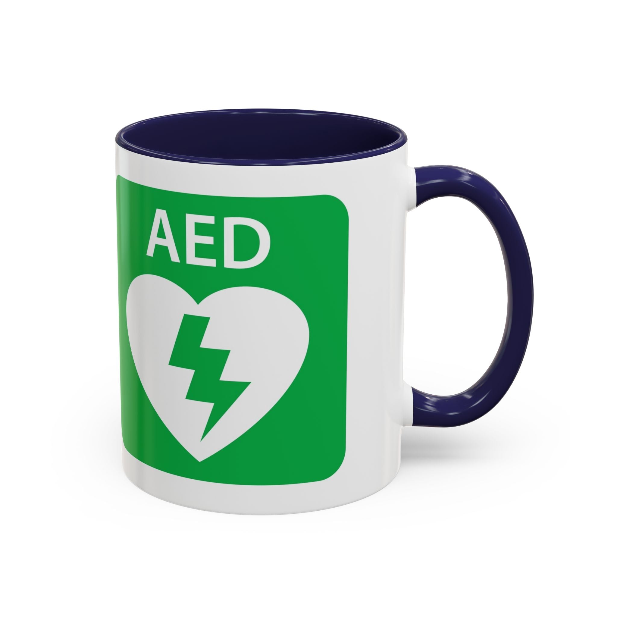 AED Heart Logo Accent Coffee Mug — CPR & Defibrillator Awareness Gift (11/15oz)
