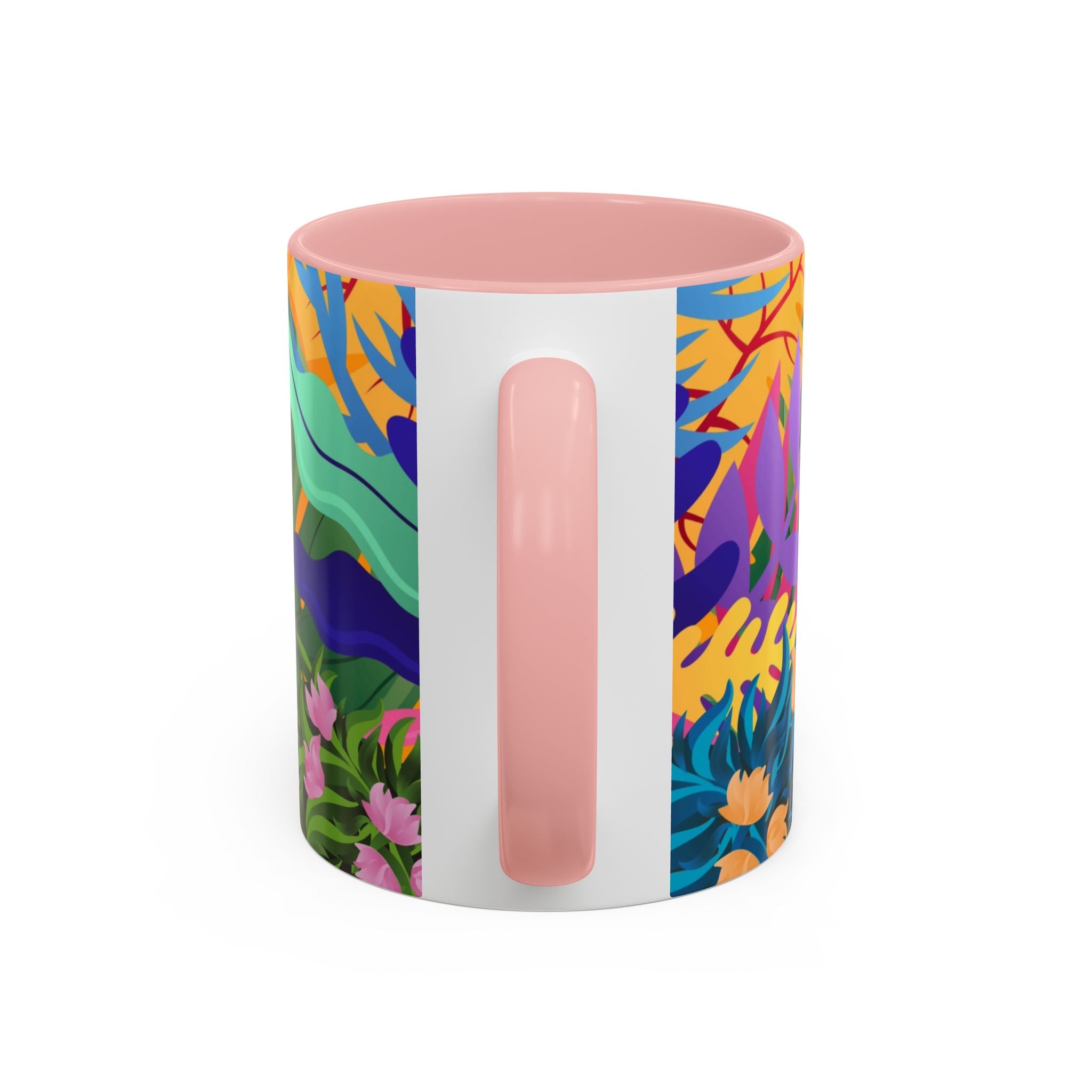 Tropical Floral Accent Coffee Mug — Bright Orange Botanical Design (11/15 oz)