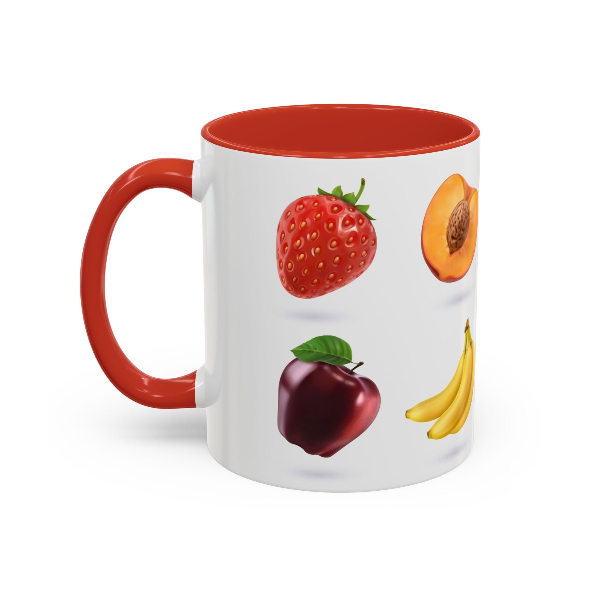 Fruit Pattern Accent Coffee Mug — Colorful Tropical Fruit Icons (11/15oz)