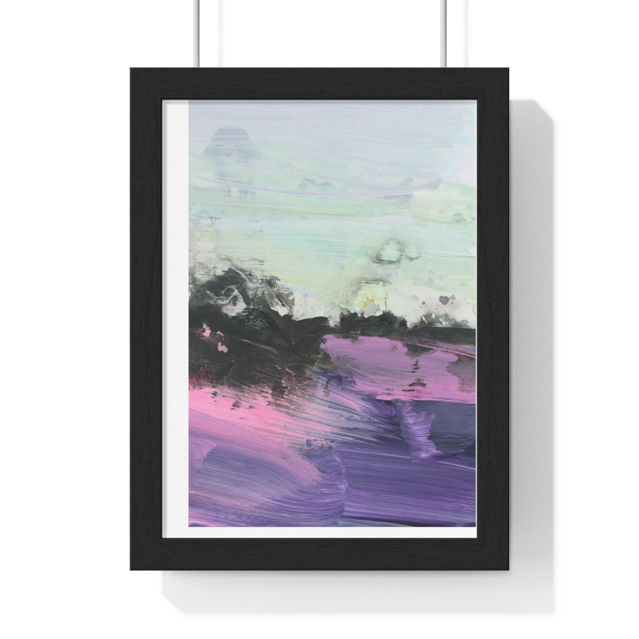 Abstract Coastal Horizon Framed Poster — Purple & Mint Vertical Wall Art
