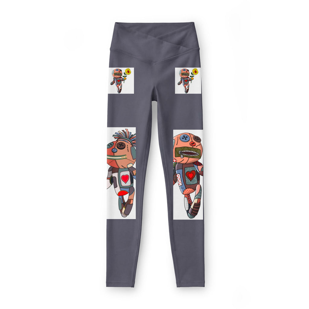 Robot Heart Graphic Leggings — Playful Cartoon Character Yoga Pants for Women