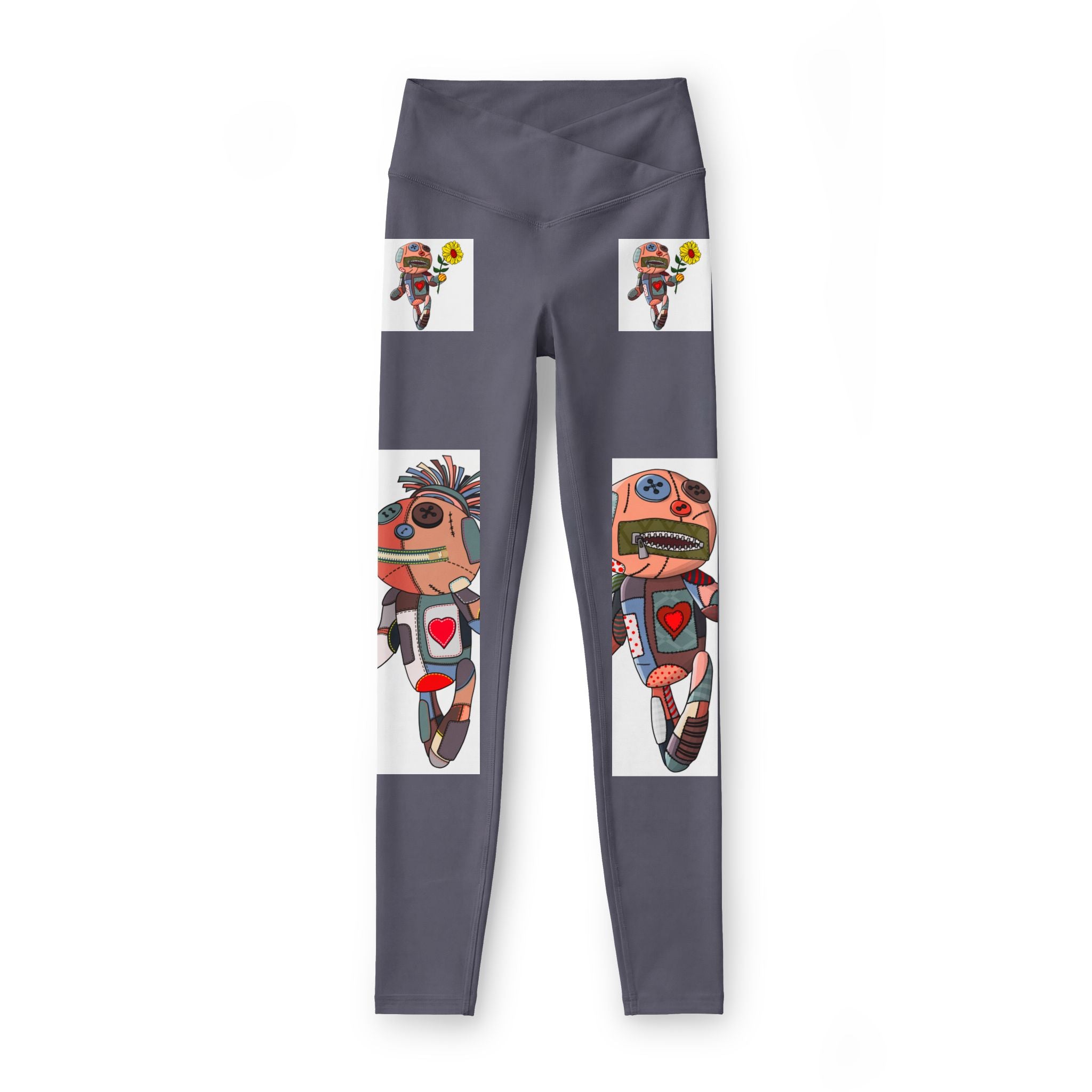Robot Heart Graphic Leggings — Playful Cartoon Character Yoga Pants for Women