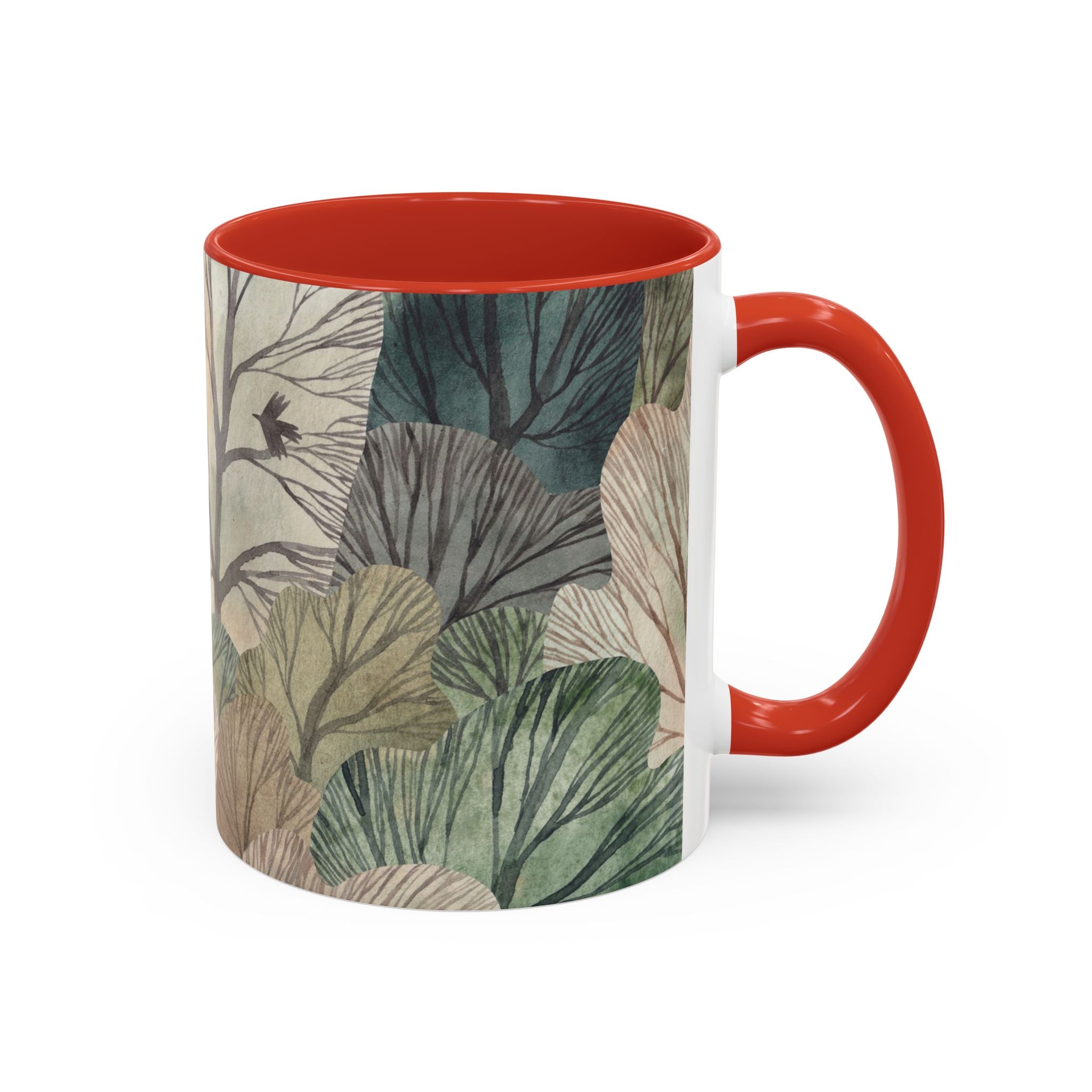 Botanical Woodland Coffee Mug — Earthy Leaf Pattern Accent Mug (11/15oz)