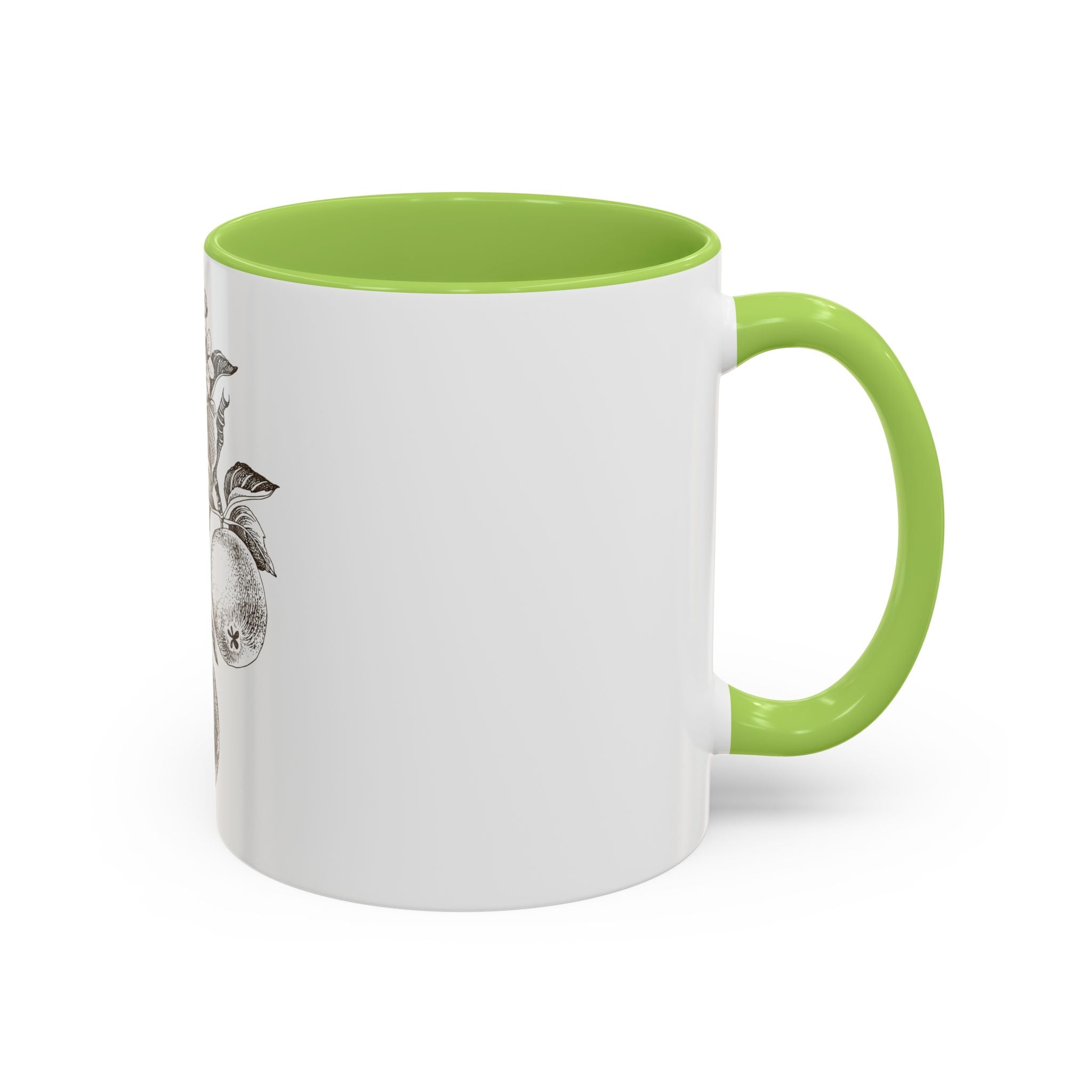 Botanical Apple Accent Coffee Mug — Vintage Fruit Sketch Ceramic Mug (11/15 oz)