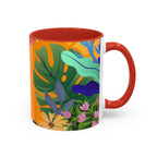 Tropical Floral Accent Coffee Mug — Bright Orange Botanical Design (11/15 oz)