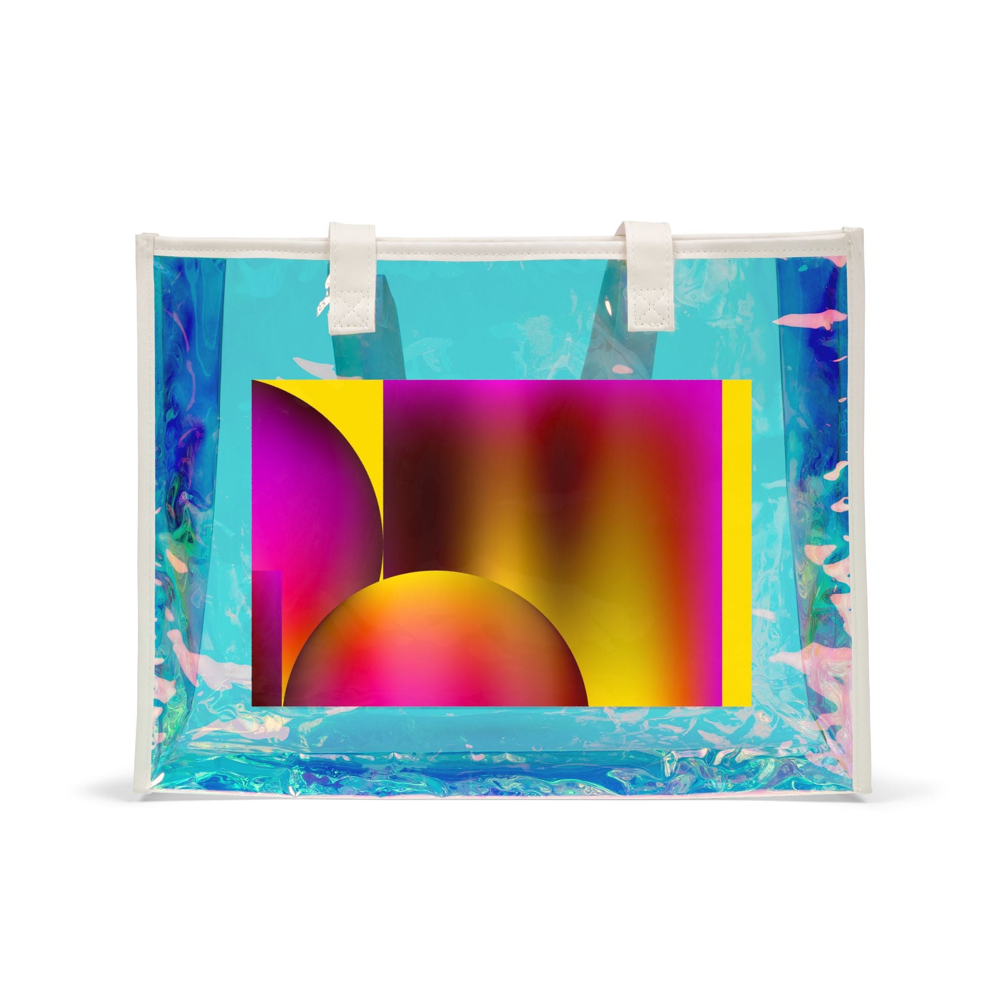 Holographic Beach Tote Bag — Iridescent Ocean Print Clear Carryall