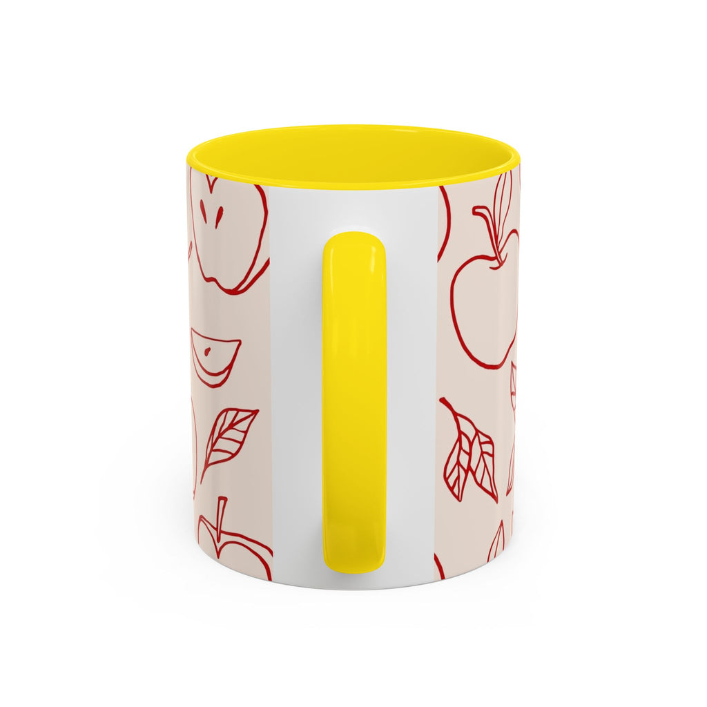 Apple Doodle Accent Coffee Mug — Red Apple Pattern Ceramic Mug (11/15oz)