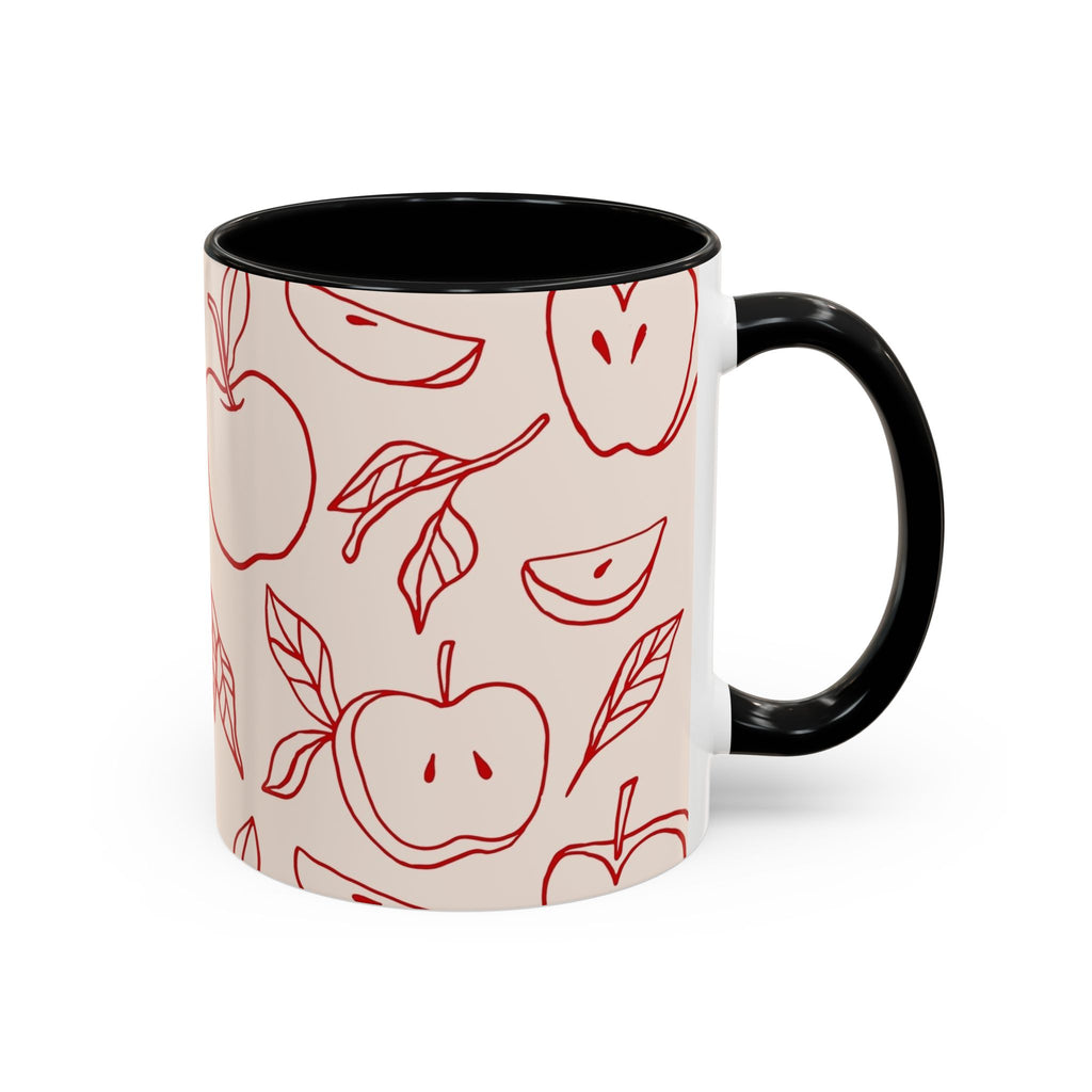 Apple Doodle Accent Coffee Mug — Red Apple Pattern Ceramic Mug (11/15oz)