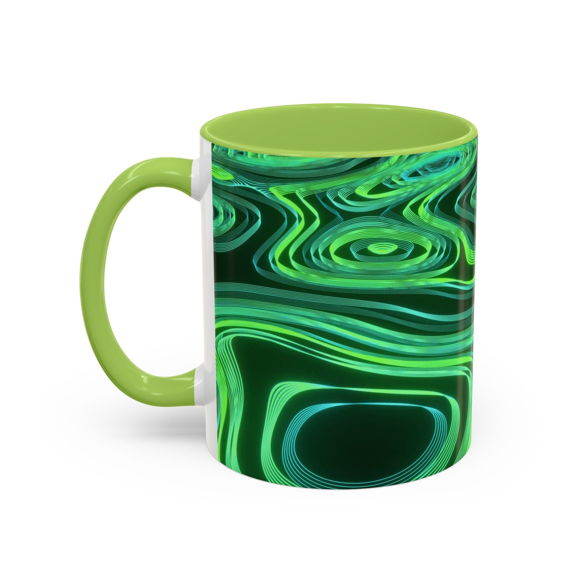 Green Swirl Accent Coffee Mug — Psychedelic Abstract Ceramic