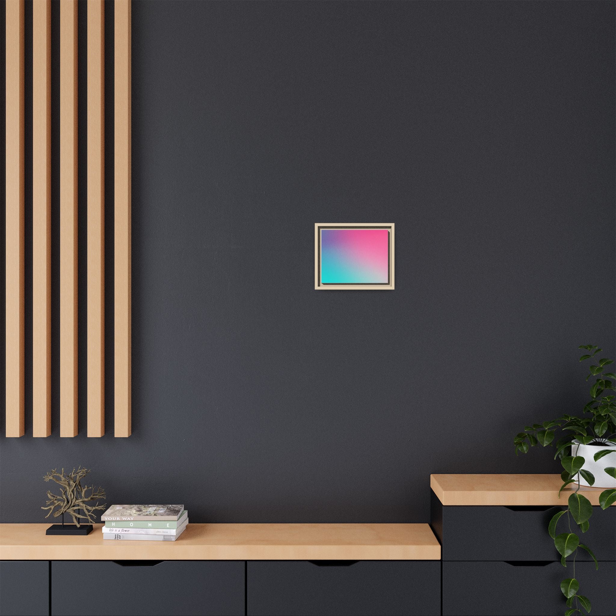 Framed Gradient Canvas Wall Art — Pink to Aqua Ombre Matte Print