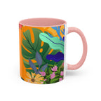 Tropical Floral Accent Coffee Mug — Bright Orange Botanical Design (11/15 oz)