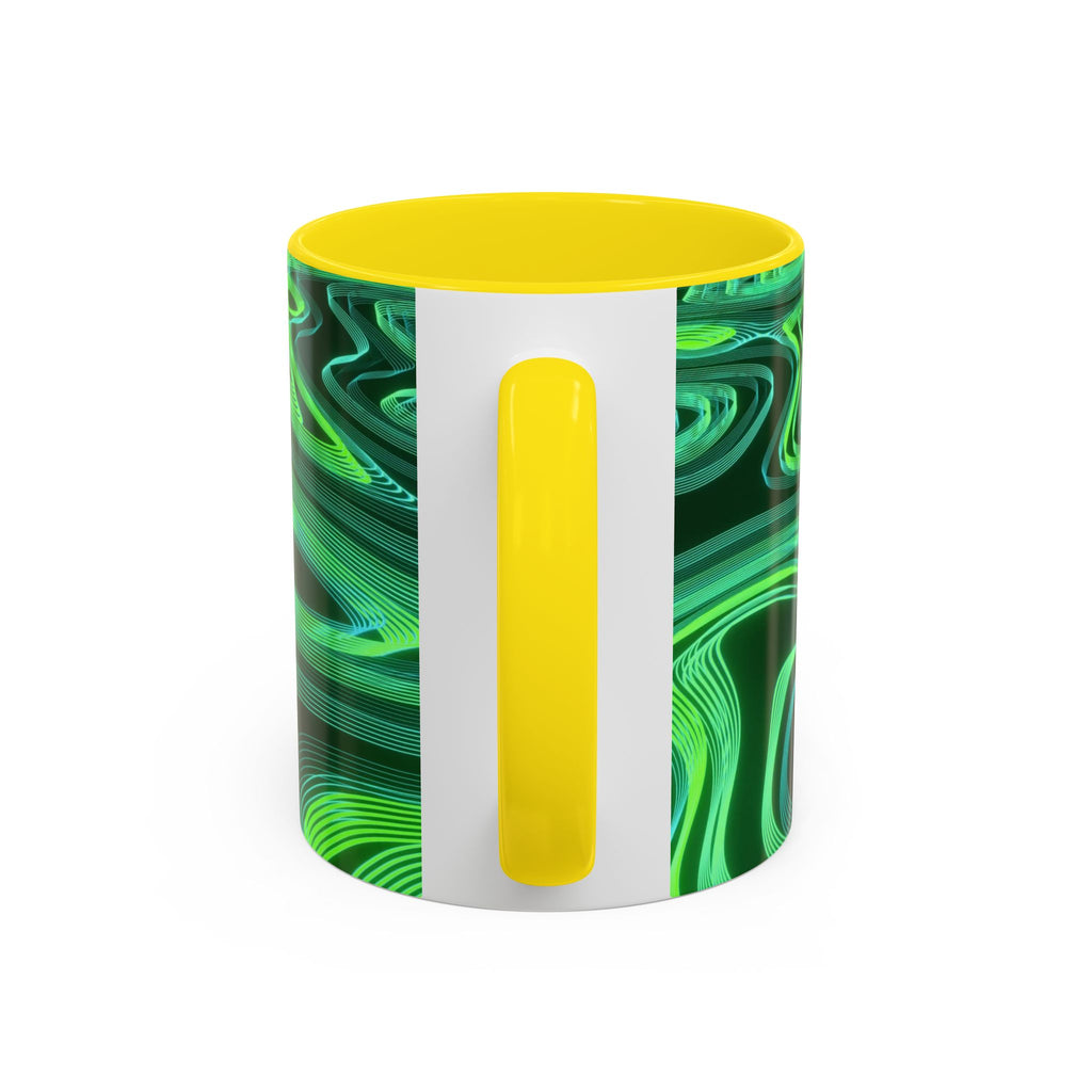Green Swirl Accent Coffee Mug — Psychedelic Abstract Ceramic