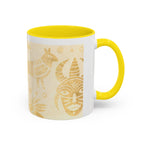 Golden Folk Art Coffee Mug — Animal Mask Pattern Accent Mug (11/15oz)