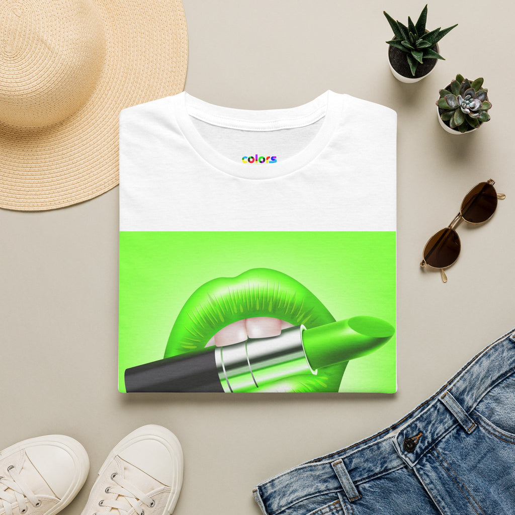 Neon Green Lipstick Graphic T-Shirt — Dripping Lip Art Tee