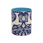 Nordic Reindeer Pattern Accent Coffee Mug — Blue Holiday Tea Cup (11/15oz)