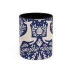 Nordic Reindeer Pattern Accent Coffee Mug — Blue Holiday Tea Cup (11/15oz)