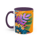 Tropical Floral Accent Coffee Mug — Bright Orange Botanical Design (11/15 oz)