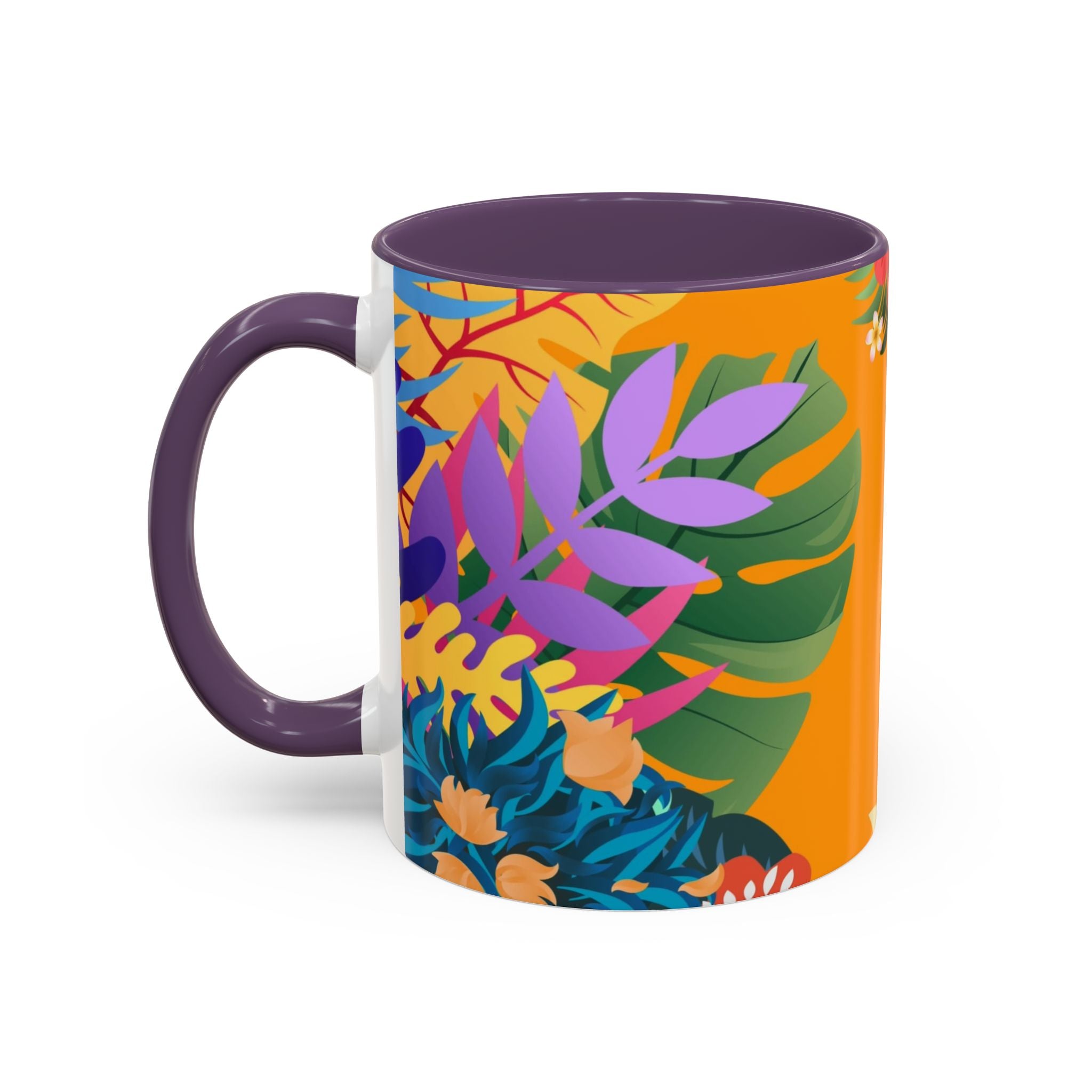 Tropical Floral Accent Coffee Mug — Bright Orange Botanical Design (11/15 oz)