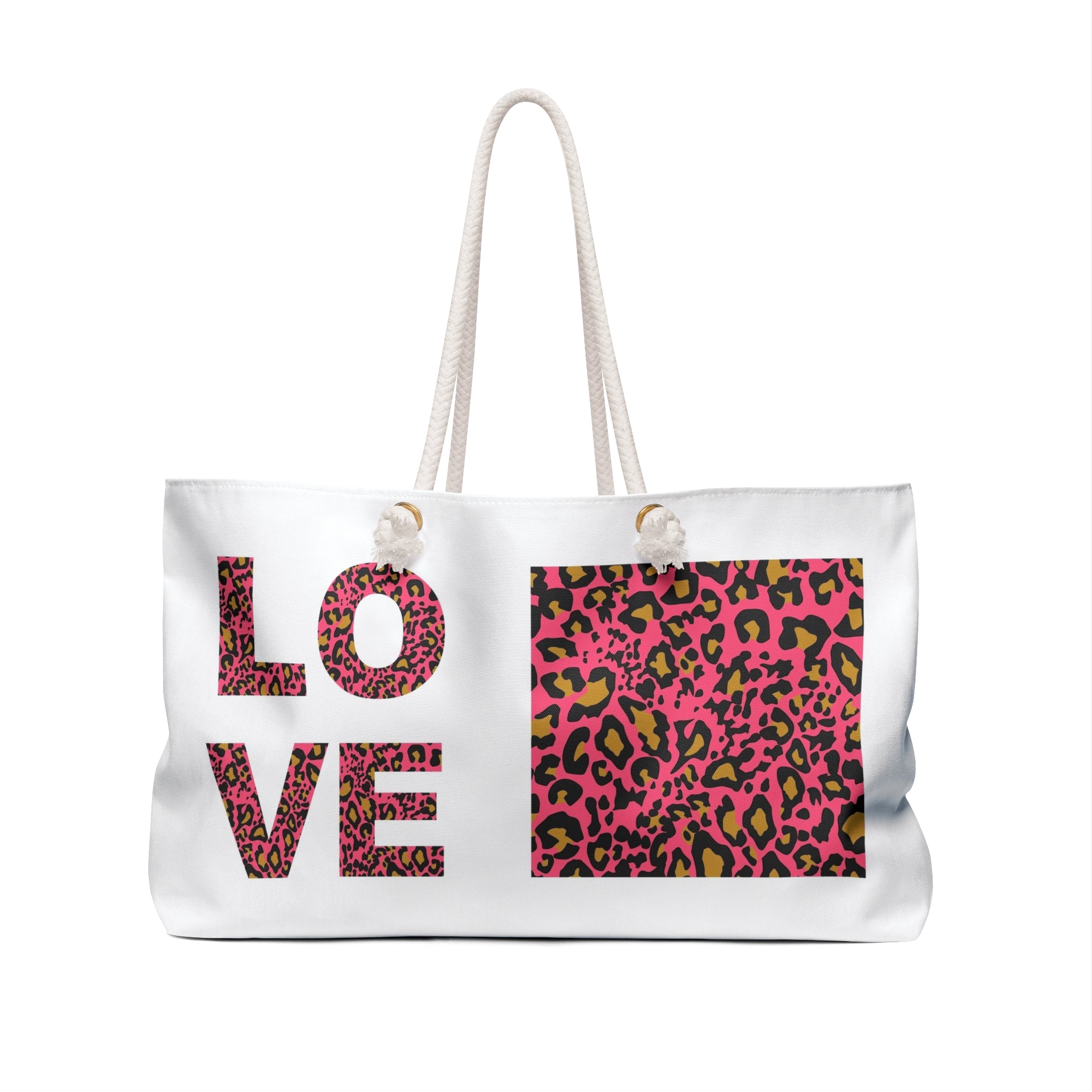 Pink Leopard LOVE Weekender Bag | Animal Print Travel Tote