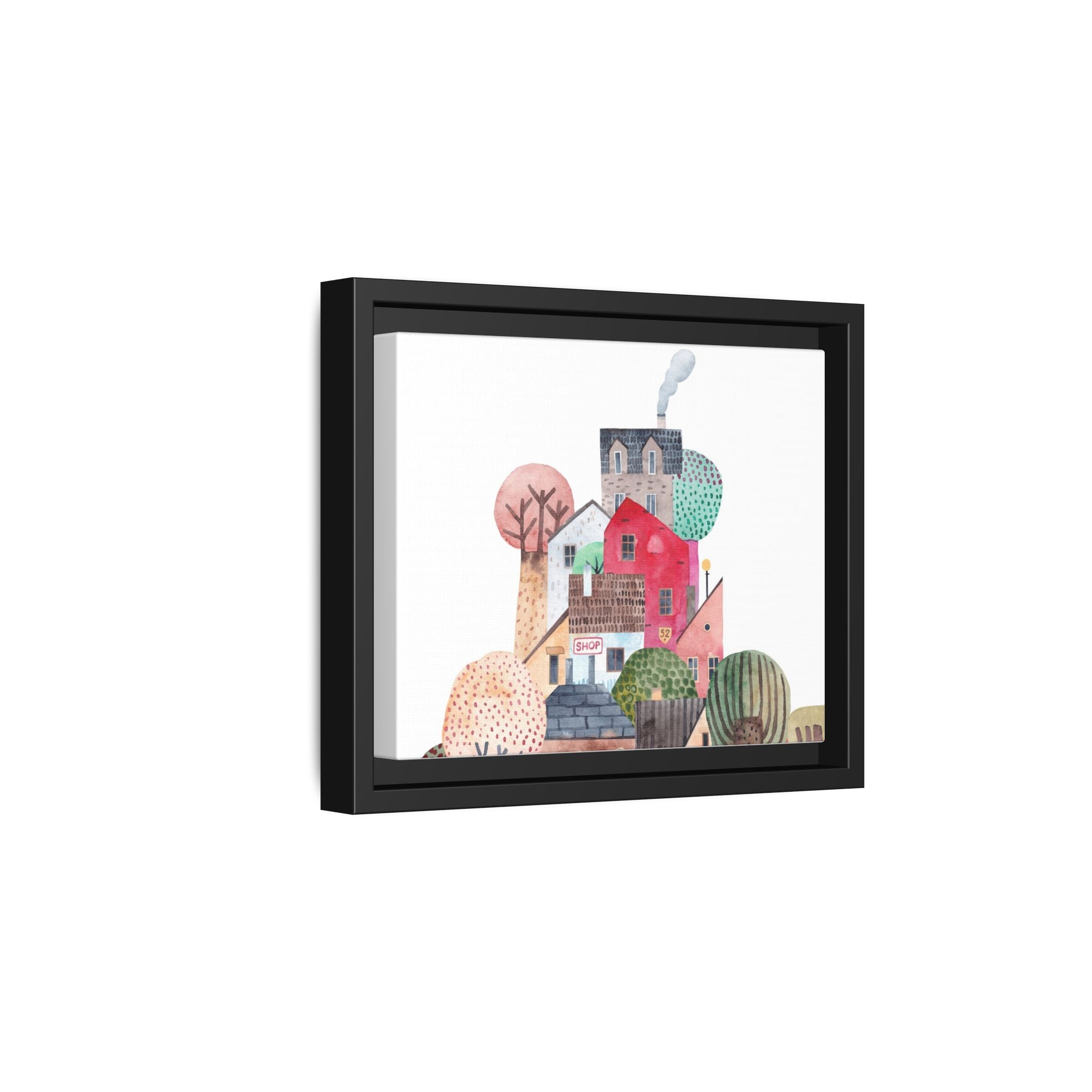 Whimsical Village Matte Canvas Framed Art